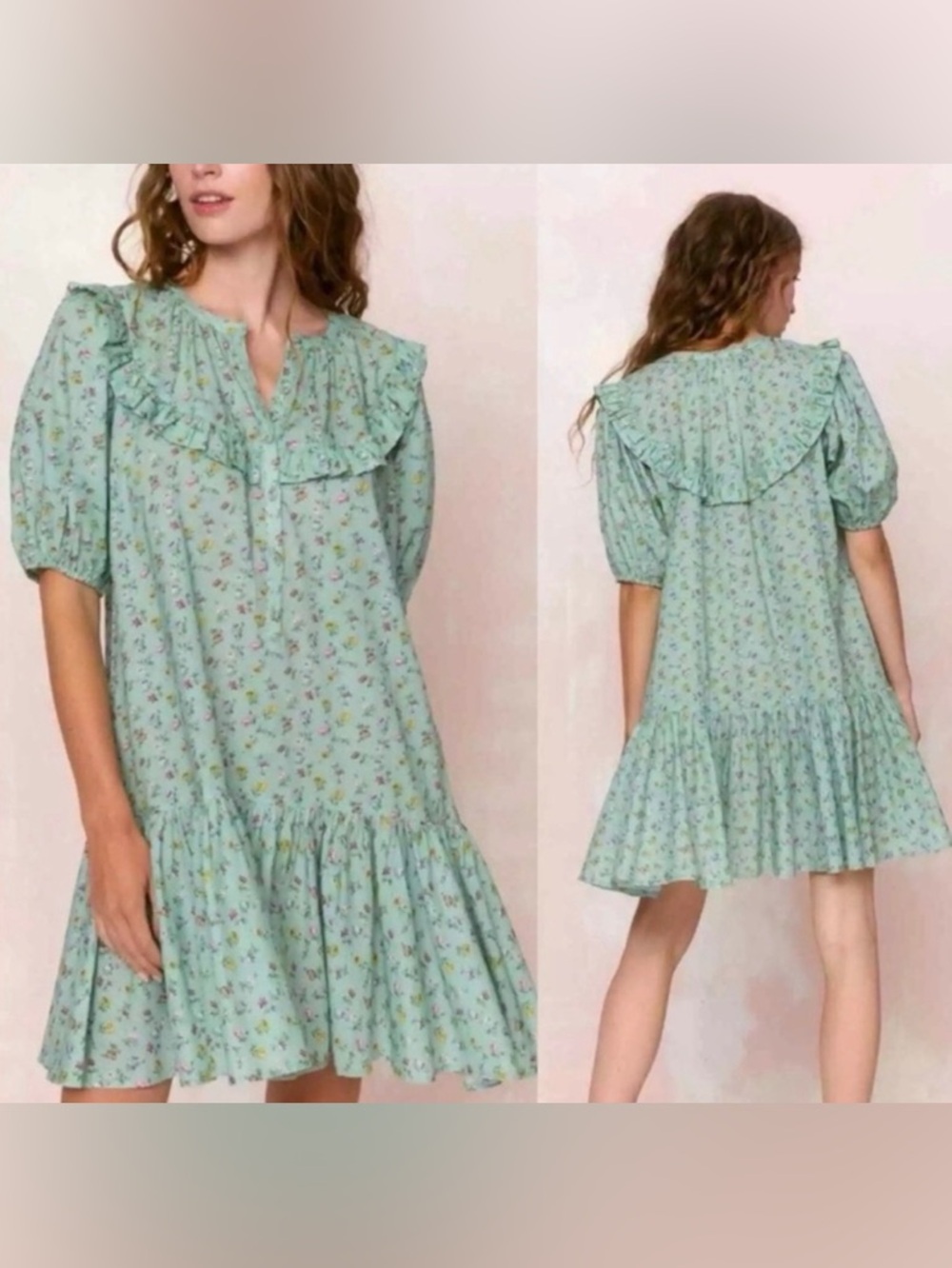 Christy Dawn Simona Mint Floral Ruffle Mini Dress